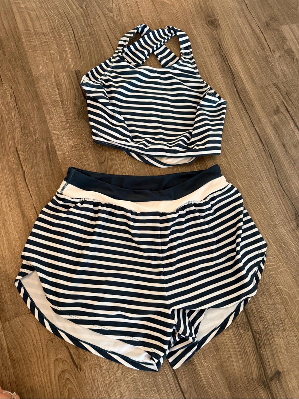Seafancy Swim top and bottom shorts set 
Striped Navy & White